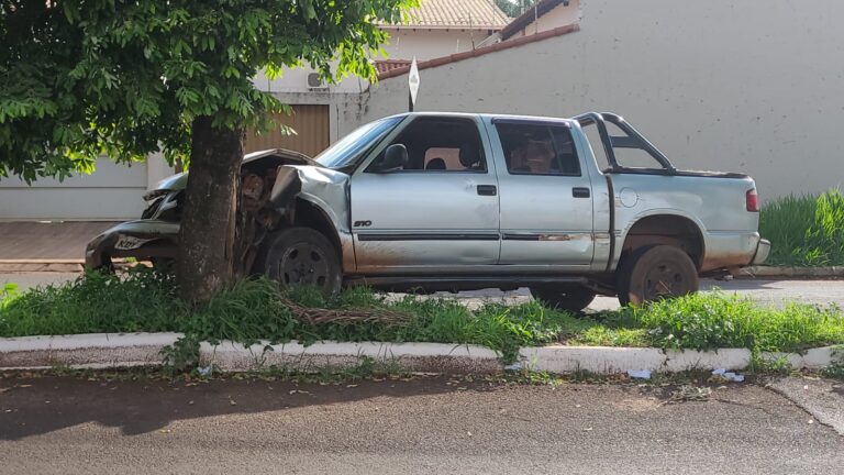 Homem supostamente embriagado bate caminhonete contra árvore no Bairro Ipiranga, em Ituiutaba