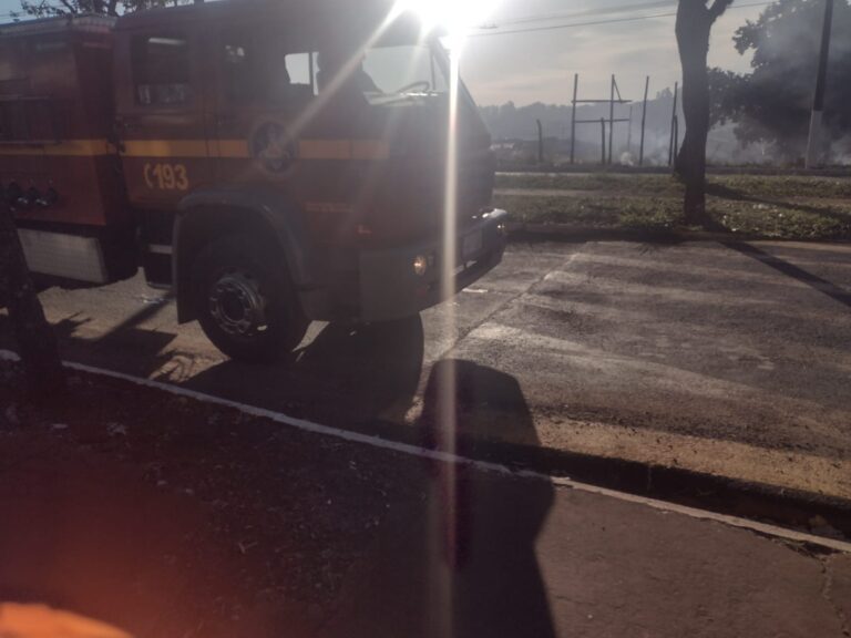 Bombeiros combatem incêndio em lote vago, em Ituiutaba