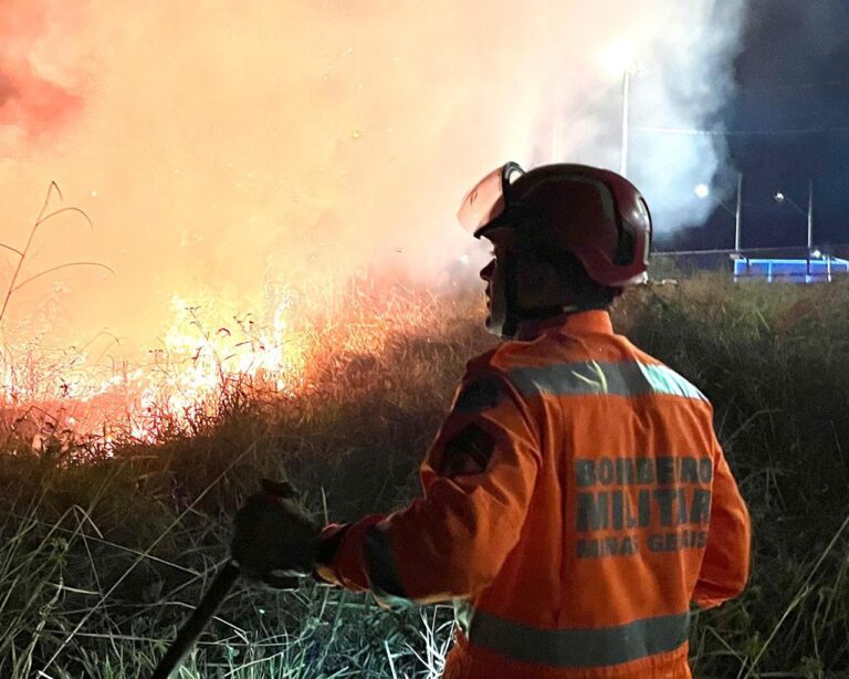 Bombeiros combatem incêndio em vegetação próximo ao Bairro Novo Tempo ll, em Ituiutaba (MG)