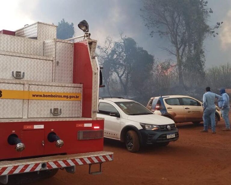 Incêndio às margens da BR-154 mobiliza Bombeiros, brigadistas e PM em Ituiutaba (MG)