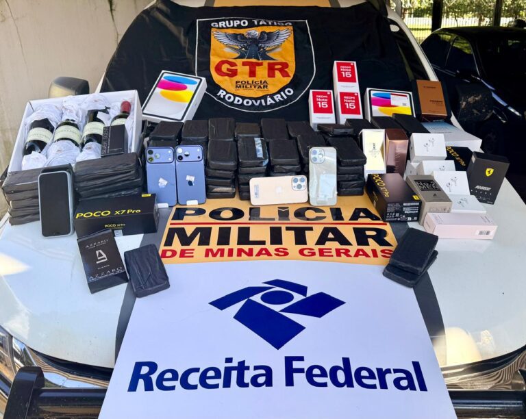 PMRv e Receita Federal apreendem carga milionária de celulares na MG 255 em Frutal (MG)